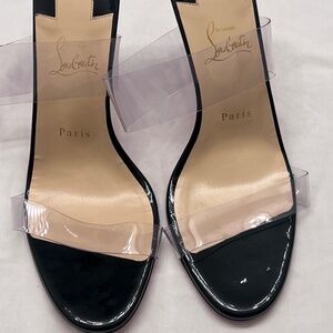 Christian Louboutin Black Patent Leather Sandals with Clear Straps